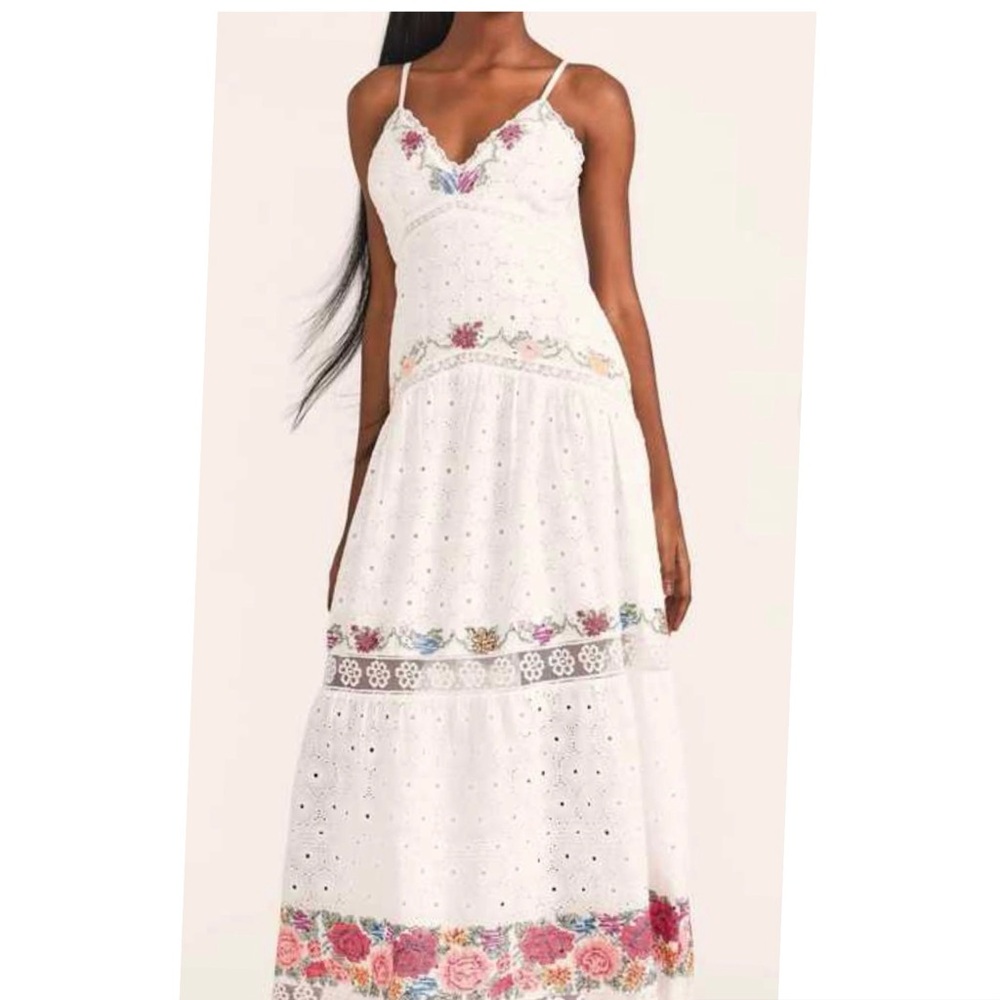 LoveShackFancy White Umi Embroidered Maxi Dress